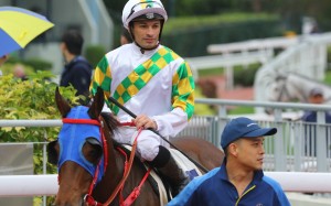 Silvestre de Sousa on Utopia Life after crossing the line first at Sha Tin last season. Photos: Kenneth Chan
