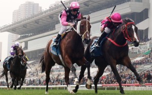 Beauty Generation and Waikuku hit the line in Sunday’s Group One Stewards’ Cup at Sha Tin. Photos: Kenneth Chan
