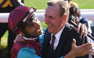 Joao Moreira and John Size celebrate a Group One win with Beat The Clock earlier this season. Photos: Kenneth Chan