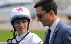 Jockey Alexis Badel with trainer Douglas Whyte after the win of Inner Flame at Sha Tin. Photos: Kenneth Chan