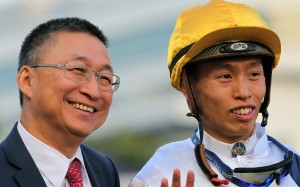 Trainer Francis Lui and jockey Vincent Ho celebrate one of Golden Sixty’s wins. Photos: Kenneth Chan