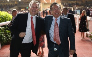 Trainer Caspar Fownes (left) and owner Boniface Ho celebrate a Southern Legend victory. Photos: Kenneth Chan
