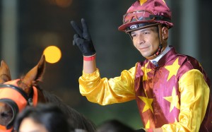 Vagner Borges rides his first winner in Hong Kong on Wednesday night. Photos: Kenneth Chan