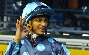 Grant van Niekerk celebrates his treble at Happy Valley on Wednesday night. Photo: Kenneth Chan