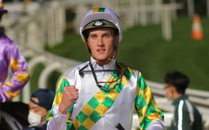 Chad Schofield celebrates his win aboard Utopia Life last week. Photos: Kenneth Chan