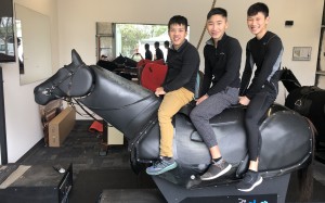 Hong Kong apprentice jockeys Kenny Lau Wang, Gary Lo King-yeung and Jerry Chau Chun-lok train in Adelaide. Photo: Sam Agars