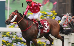 Karis Teetan salutes after winning on Mr Stunning in the Chairman’s Sprint Prize at Sha Tin. Photos: Kenneth Chan