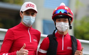 Trainer Douglas Whyte and with his new apprentice Jerry Chau. Photo: Kenneth Chan