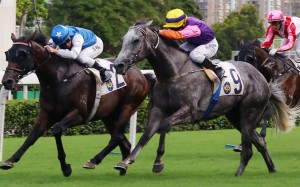 Helena Baby (purple silks) is narrowly beaten last month at Sha Tin. Photos: Kenneth Chan