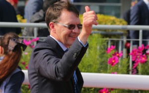 Aidan O’Brien celebrates Highland Reel’s win in the Hong Kong Vase in 2017. Photos: Kenneth Chan