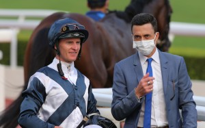 Zac Purton and Douglas Whyte enjoy Temple Of Heaven’s victory at Sha Tin on Sunday. Photos: Kenneth Chan