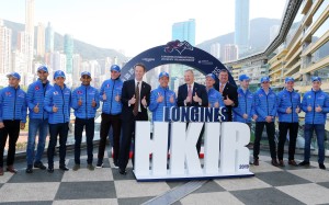 Riders pose for photos at the launch of the 2019 International Jockeys’ Championship. Photos: Kenneth Chan