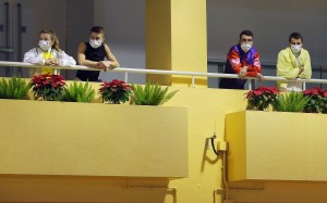 The visiting jockeys look out over Happy Valley from their separate rooms on Wednesday night. Photo: Kenneth Chan