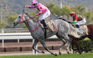 Joao Moreira salutes as Hot King Prawn snares the Centenary Sprint Cup at Sha Tin on Sunday. Photos: Kenneth Chan