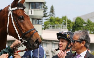 Jockey Zac Purton and trainer Tony Cruz with Exultant after his win in last year’s Centenary Vase. Photos: Kenneth Chan