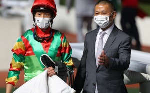 Jockey Vincent Ho (left) and trainer Danny Shum celebrate Tourbillon Diamond’s victory at Sha Tin in December. Photos: Kenneth Chan