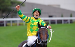 Joao Moreira celebrates his Hong Kong Derby victory aboard Sky Darci at Sha Tin on Sunday. Photos: Kenneth Chan