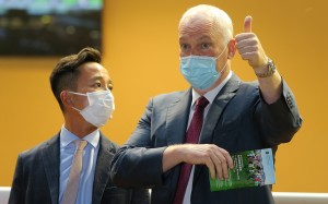 Trainer David Hall celebrates one of his two winners at Happy Valley on Wednesday night. Photo: Kenneth Chan