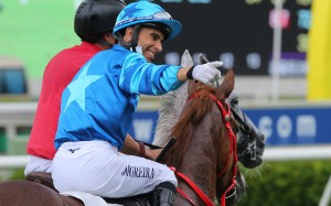 Joao Moreira celebrates a recent victory aboard Master Eight. Photos: Kenneth Chan