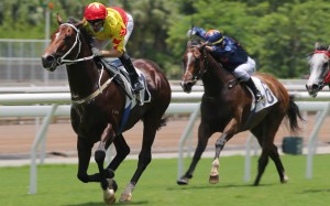 Neil Callan pilots California Spangle to victory at Sha Tin on Sunday. Photos: Kenneth Chan