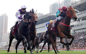 Rattan (left) finishes second to Beat The Clock at Group One level. Photos: Kenneth Chan