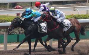 Joao Moreira drives Steel Win (left) to victory in September. Photos: Kenneth Chan