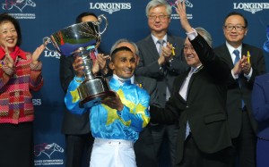 Karis Teetan celebrates winning the 2019 International Jockeys’ Championship. Photo: Kenneth Chan