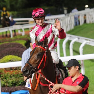 Ethan Brown celebrates after winning aboard Endued at Sha Tin. Photos: Kenneth Chan
                                            
                                            