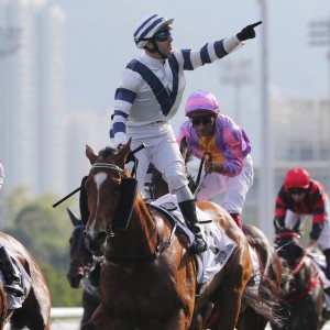 Brenton Avdulla celebrates victory in last year’s Classic Cup on Rubylot. Photos: Kenneth Chan