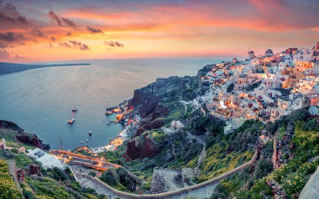 Sunset on the Greek island of Santorini. Photo: Shutterstock