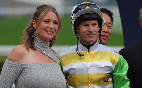Jockey Richard Kingscote and wife Ashleigh after the former’s win on Rising Force at Sha Tin. Photos: Kenneth Chan