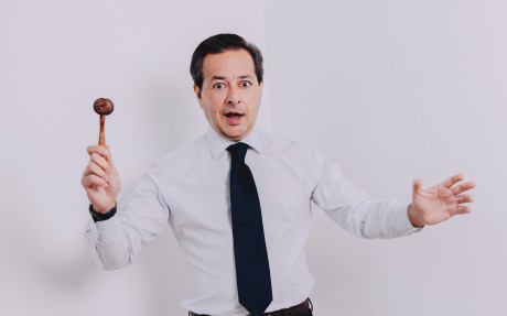 Christie’s auctioneer Rahul Kadakia and his billion-dollar gavel. Photo: Jocelyn Tam