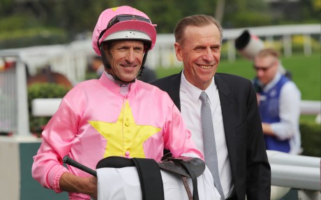 John Size and jockey Hugh Bowman. Photos: Kenneth Chan