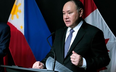 Philippine Defence Secretary Gilberto Teodoro Jnr speaks to the media after a signing ceremony in Ottawa, Canada, last month. Photo: The Canadian Press/AP
