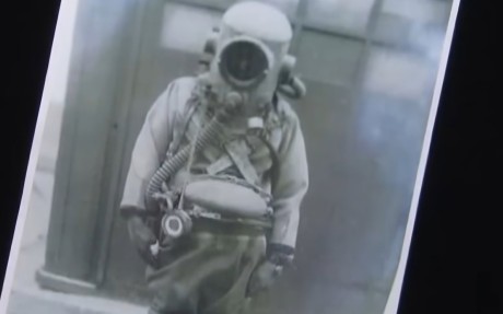 A photograph obtained by Japanese broadcaster CBC Television shows a diving suit used by the “fukuryu” suicide diver units in WWII. Photo: YouTube/NextTVCBC