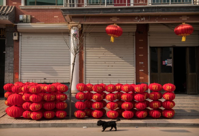 A little dog walks by newly made traditional red lanterns in the village of Tuntou, in Hebei province, China. Photo: Getty Images