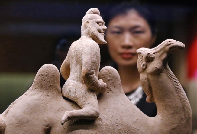 A pottery sculpture from the Tang dynasty of a Central Asian rider is seen on display at a Silk Road exhibition at the Hong Kong Museum of History in Tsim Sha Tsui in November 2017. The Tang capital Chang’an was renowned for its openness to trade and ideas from around the world. Photo: Nora Tam