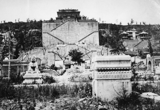 The ruins of the Summer Palace’s Tower of the Fragrance of Buddha, outside Beijing, in 1869. Photo: Getty Images