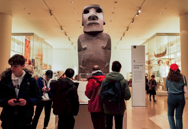 A stone figure from Easter Island at the British Museum. Photo: Getty Images 