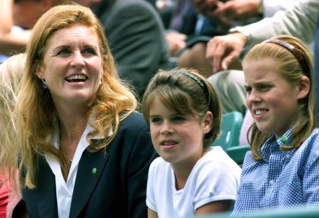 Princess Eugenie (middle) with her mother Sarah Ferguson, Duchess of York Sarah Ferguson and her sister Beatrice. Photo: AFP