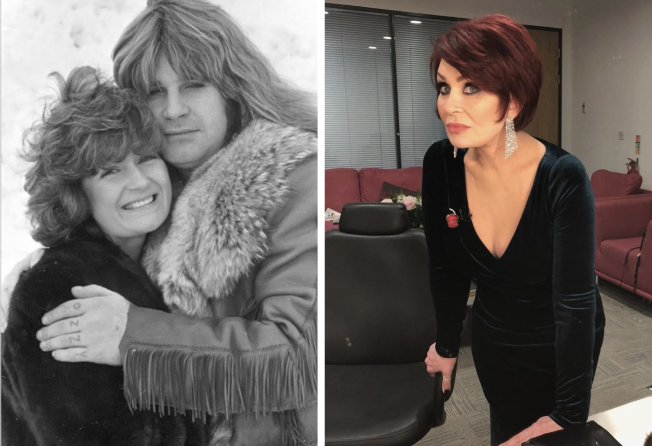 A younger, curvier Sharon Osbourne with her husband Ozzy, and more recently after “getting control of her eating habits”. Photo: @sharonosbourne/Instagram