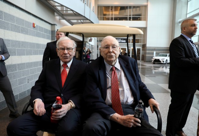 Berkshire Hathaway Chairman Warren Buffett and vice-chairman Charlie Munger are seen at the annual Berkshire shareholder shopping day in Omaha, Nebraska, in May 2019. Photo: REUTERS