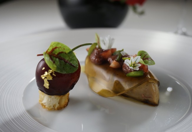 Caprice’s pan-fried foie gras with fresh almonds, pistachios and burlat cherries. The restaurant at the Four Seasons took 28th spot on the Asia’s 50 Best Restaurants list for 2021. Photo: Caprice