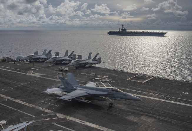 US Navy vessels in the South China Sea in July 2020. Photo: AP