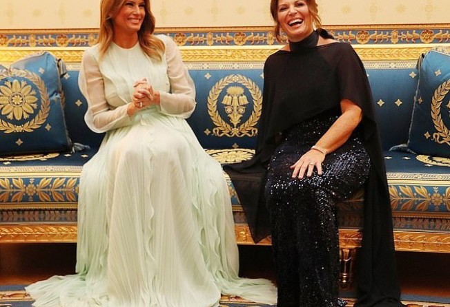 Jennifer Morrison, the wife of the Australian prime minister, jokes with Melania Trump on a visit to Washington. Photo: @jennifermorrison/Instagram