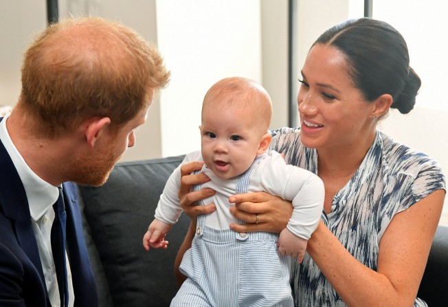 Prince Harry, Duke of Sussex, and his wife Meghan, Duchess of Sussex, with their son Archie during a meeting with Archbishop Desmond Tutu and Mrs Tutu at their legacy foundation in Cape Town, on day three of their tour of Africa, in September 2019. Photo: PA Wire/DPA