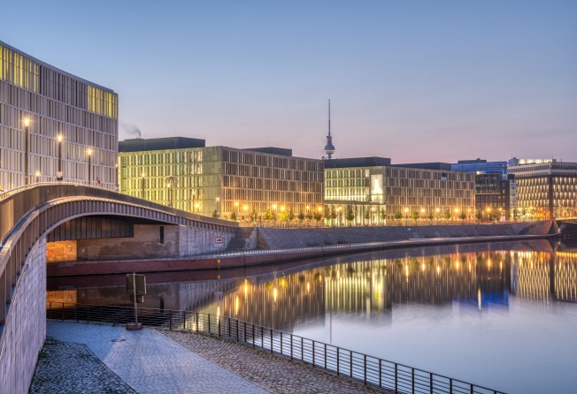 Luxury apartment blocks along the Spree River, in the eastern part of Berlin. Photo: Getty Images