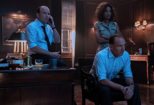 (From left) Rory Kinnear, Naomie Harris and Ralph Fiennes in a still from No Time to Die.