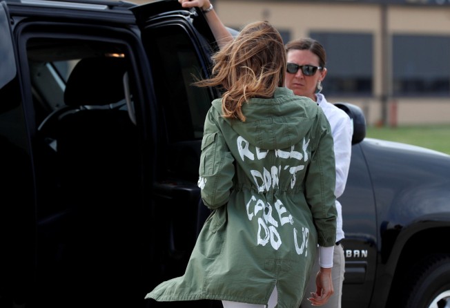 US first lady Melania Trump walks from her to her motorcade wearing a Zara design jacket with the phrase “I Really Don’t Care. Do U?” on the back as she returns to Washington from a visit to the US-Mexico border area in Texas, at Joint Base Andrews, Maryland, US, on June 21, 2018. Photo: Reuters