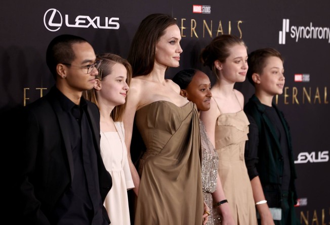 Angelina Jolie and her children, Maddox, Vivienne, Knox, Shiloh and Zahara attend Marvel Studios’ Eternals premiere on October 18. Photo: AFP 